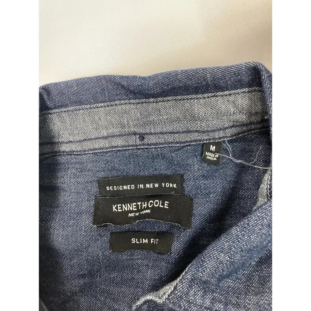 Kenneth Cole Slim-Fit Organic Stretch Denim Shirt‎ Sz M - Picture 11 of 14
